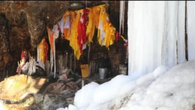 Photo of नीति घाटी की टिम्मरसैंण गुफा में कड़ाके की ठंड के बाद बाबा बर्फानी शिवलिंग का आकार लेने लगे.. 