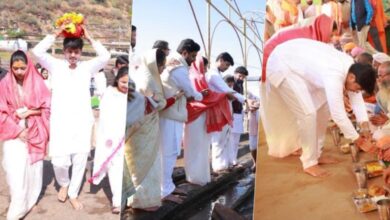 Photo of परंपरा, आस्था और सादगी, नर्मदा परिक्रमा पर निकले सीएम के बेटा-बहू, ओंकारेश्वर से शुरू की यात्रा